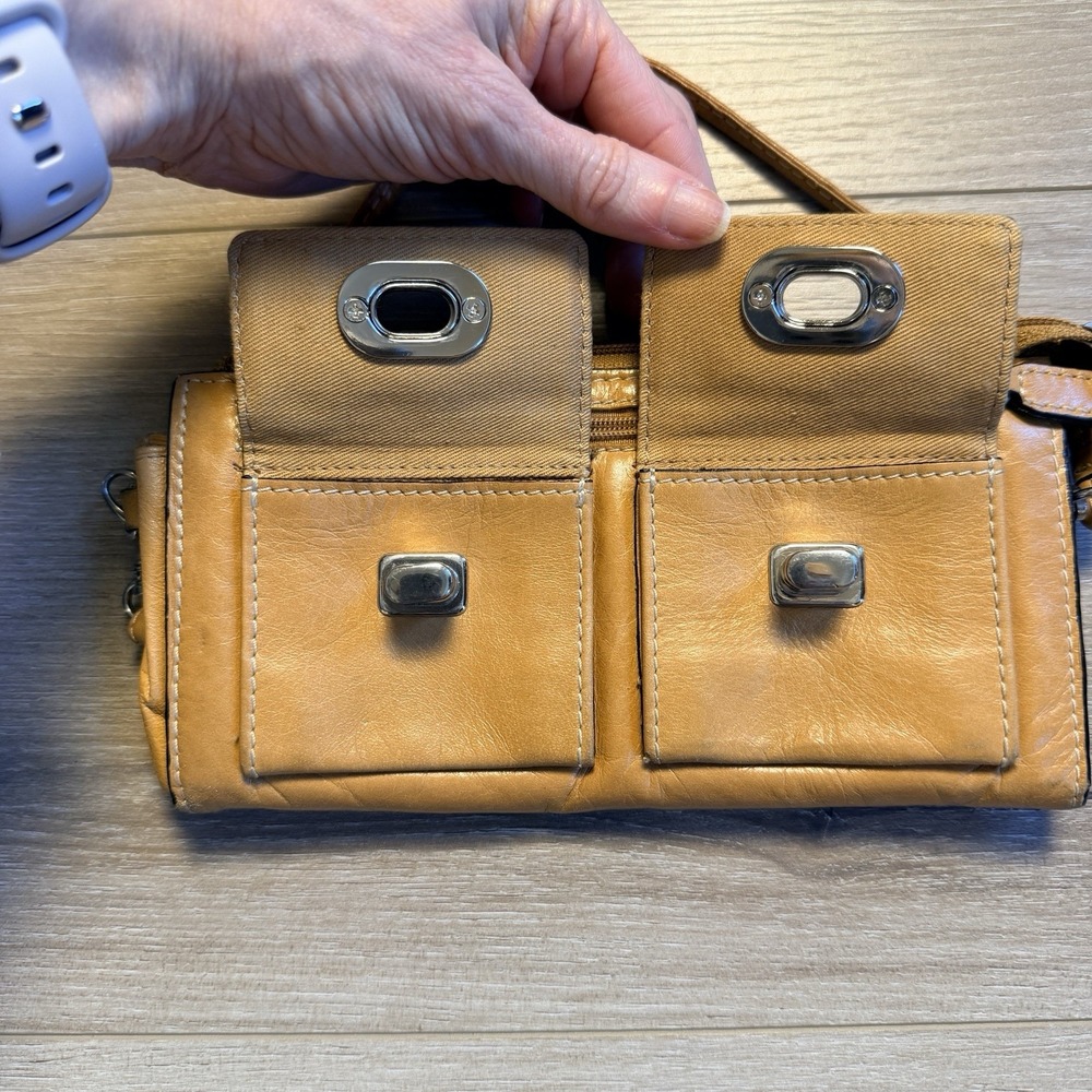 Nordstrom Tan Leather Zippered Clutch with Multiple Compartments and Strap - Picture 8 of 11